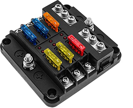 KAOLALI 6 Fach Sicherungshalter, KFZ Sicherungskasten ATO 12V/24V, ATO Sicherungskasten kfz Sicherungsblock mit Positiven/Negativen Polen mit LED-Anzeige für KFZ Boot LKW RV Van