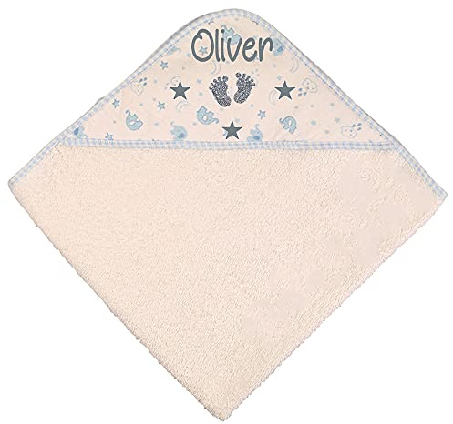 Alwaystrusted Personalised Gift Blue Elephant Baby Hooded Towel Grey Glitter Feet Boy AT-SB56-02-CG