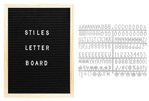 Stiles Filz-Buchstaben-Schilder-Set, 30,5 x 40,6 cm, mit 440 Kunststoff-Buchstaben, Zahlen und Symbolen, austauschbares hölzernes Nachrichtenbrett für Menü, Meilensteine oder Baby-Ankündigungsschild,