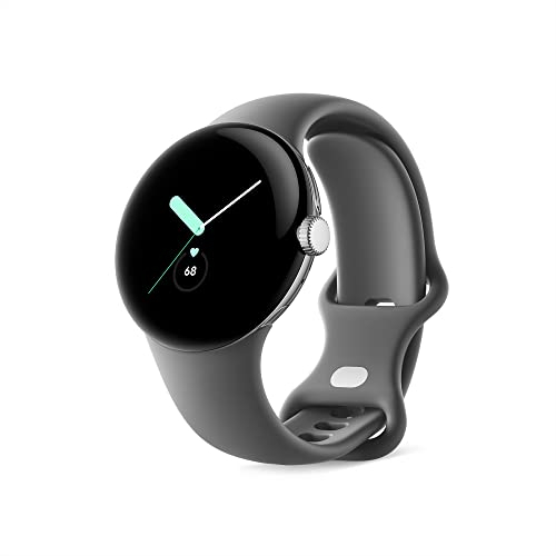 Google Pixel Watch – Montre connectée Android avec suivi et analyse des activités – Boîtier en acier inoxydable Argent Poli avec bracelet sport couleur Charbon, LTE