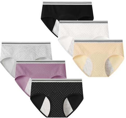 Anntry Teen Girls Cotton Underwear Menstrual Period Pants Leakproof Knickers Mid Waist Solid Panties for Teenage Age 10-18 (Pack of 6)(Must Wear with Pad or Tampon)