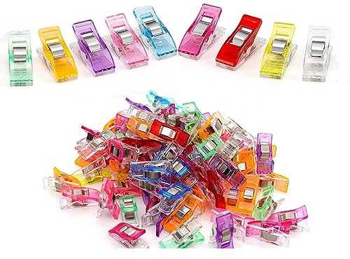 Naisfei Clip da cucito, 100 clip da cucito, multiuso, in plastica, per trapuntatura, artigianato, accessori per trapuntatura, accessori per sostituire spilli da cucito e marcatura (9 colori)