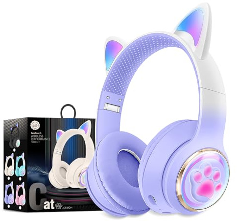 OHAANYY Excelentes Auriculares InaláMbricos con Bluetooth para NiñOs, Auriculares EstéReo con IluminacióN Led Y Plegables, Compatible con MicróFono/Tarjeta De Memoria TF, para Smartphone/iPhone/iPad
