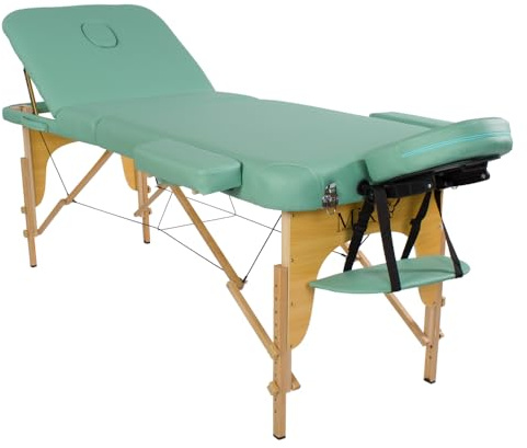 Mira Lettino da massaggio 3 zone, Relax, Lettini per massaggi in legno portatile, richiudible, con pannello reiki angoli rinforzati per fisioterapia tatuaggi estetica (Verde)