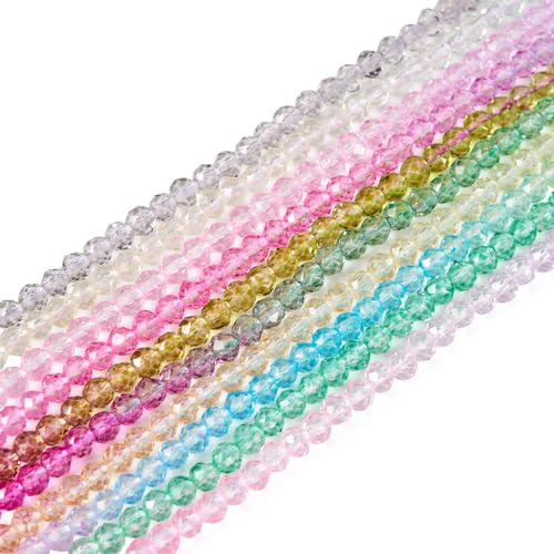 Bestewelry Perle di vetro sfaccettate, rotonde, sfumate, 3 mm, perle di cristallo sfuse per lavori manuali, bracciali, creazione di gioielli, 10 fili