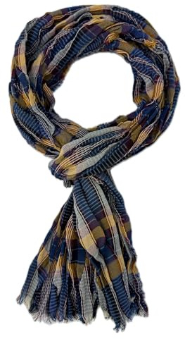 Rotfuchs Écharpe légère en coton pour femme et homme, aspect froissé, motif à carreaux, jaune, bleu, rouge, fabriquée en Allemagne