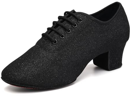YCALCP Scarpe da Ballo Latino da Donna a Punta Chiusa Nere con Lacci Salsa Tango Pratica Scarpe da Allenamento Tacco 5cm, 37 EU