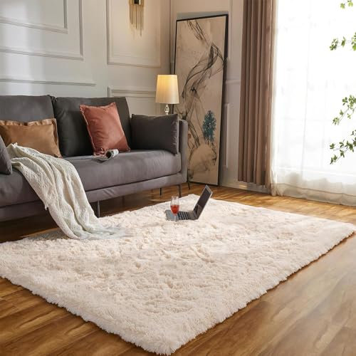 Evitany Beige Rug,Fluffy Rug for Bedroom,Washable Rugs,Small Soft Shaggy Bedside Carpet,Non-Slip,Square(Beige,60x120 cm)