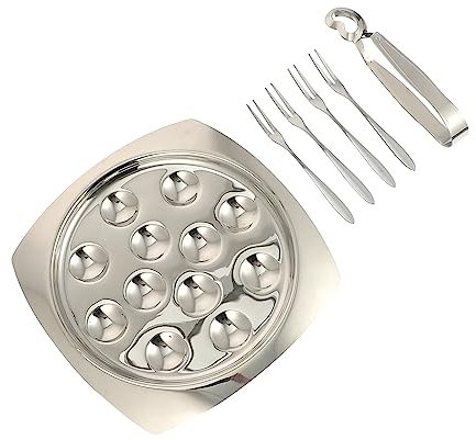 Amosfun 1 Juego Vajilla De Caracol Utensilios De Cocina De Caracol Plato De Ostras Tenedores y Pinzas Útiles Bandeja Para Servir Caracoles Tenedores De Caracol Silver Acero Inoxidable