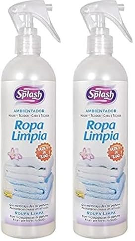 SPLASH | |Ambientador Pulverizador Hogar Tejidos | Fragancia Fresca| Ropa Limpia| Microcápsulas de Perfume |Contenido: 400 ml (Paquete de 2)