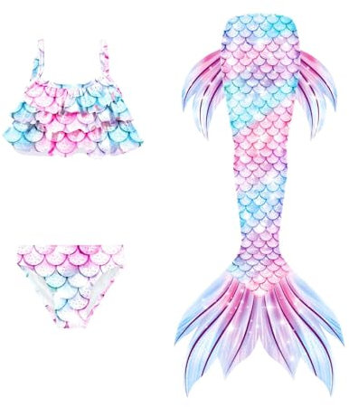 EYNMVR Tail Mädchen zum Monoflosse mit Bikini Sommer Cosplay 2025 Lila 12-13 Jahre
