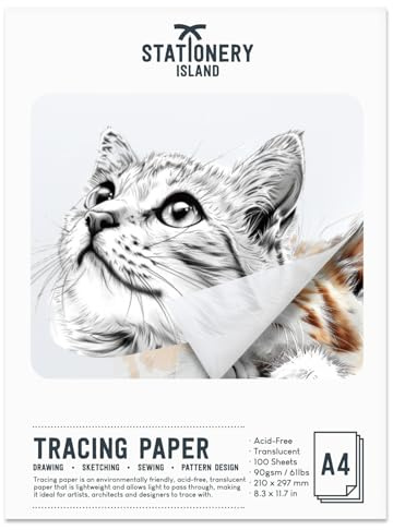 STATIONERY ISLAND Transparentpapier Bedruckbar A4 100 Blatt 90 g/m² Pauspapier weiß Pergamentpapier zum bedrucken Bedruckbar Architektenpapier
