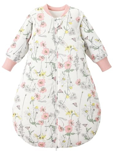 Duomiaomiao Baby Winter Sleeping Bag, 2.5 Tog Sleeping Bag 18-36 months 100% Cotton Baby Wearable Blanket with Removable Sleeves for Newborn, Flowers
