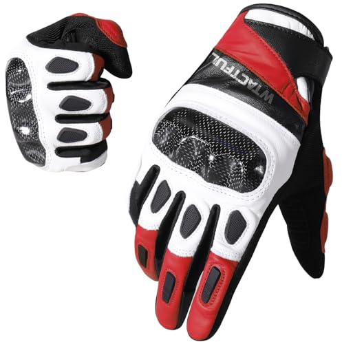 WTACTFUL Guanti da moto in carbonio per uomo e donna, guanti da moto con touchscreen a dita intere per BMX, ATV, MTB, guida su strada, corse motociclistiche, motocross, rosso, taglia L