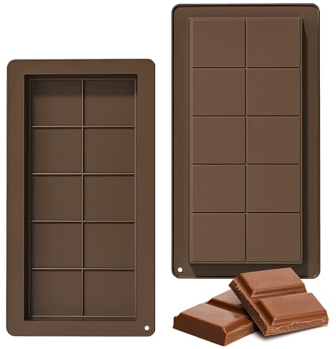 2PCS Deep Chocolate Moulds, 10 Cavity Reusable Deep Chocolate Bar Moulds Silicone, Thick Silicone Candy Bar Molds, Thick Candy Mould for Baking,Molds for DIY Baking Candy Ice Cube Maker