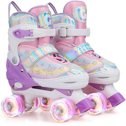 Gonex Pattini a rotelle regolabili, ruote luminose, per ragazze, ragazzi, bambini, adulti (M (35-38) EU, arcobaleno)