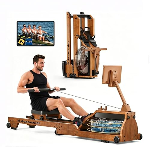 Rowing Machine, Water Foldable Rowing Machine for Home Gym, Light Brown