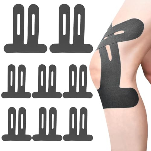 kelav Prédécoupées Tape Kinesiologie Genou, 10 Pièces Tape Bande Kinesiologie Strap Genou Élastiques pour Douleurs Strap Sport Imperméables, pour Genoux Aux Épaules Ruban de Physiothérapie (Noir)