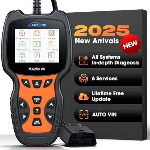 ICARZONE MA200 V6 Valise Diagnostic Auto 6 Réinitialisation, Diagnostic Voiture pour Benz/Land Rover/Porsche/BMW/Volvo/V.A.G, Tous Les Systèmes,OBD2 Diagnostic Français, Auto VIN, Mise à Jour à Vie