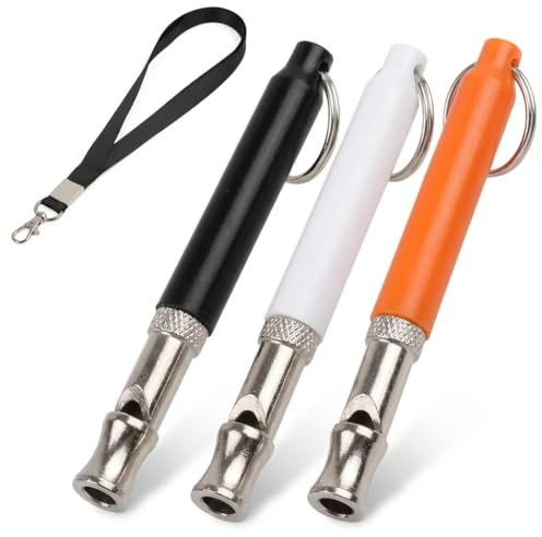 OUGOTHZ 3 Pack Silent Dog Whistle Set - Adjustable Ultrasonic Dog Training Whistle with Lanyard, Effective Anti Barking Control Device for Small Medium Large Dogs (White Black Orange)