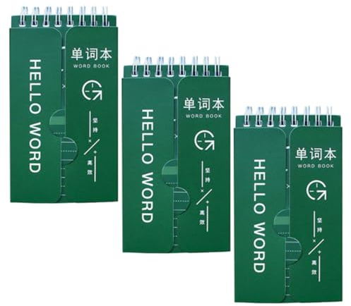 Homoyoyo 3pcs Green Pocket Word Notebooks with Cover Board, Portable English Vocabulary Notepad for Students, School Stationery for Word Memorization and Learning