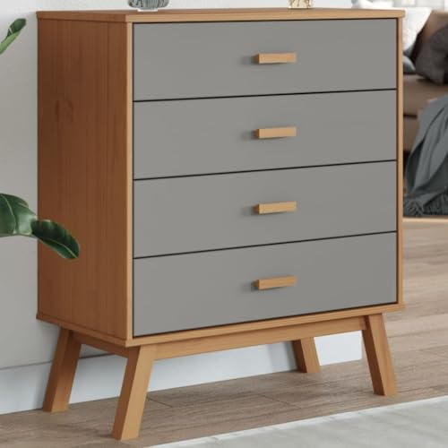 YUTAASU Scandinavian Style Solid Pine Wood Drawer Cabinet with Wax Finish in Grey and Brown, 4 Spacious Drawers for Ample Storage, Smooth Sliding Doors, Durable Design for Hallway