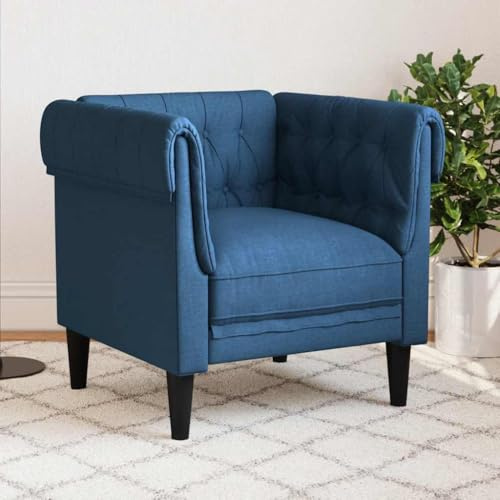 Kaloriko Sillón Chesterfield azul con relleno de espuma, 78,5 x 74,5 x 74,5 cm, cómodo acolchado, estructura estable, ideal para salón, oficina, salón, acogedor y ahorra espacio