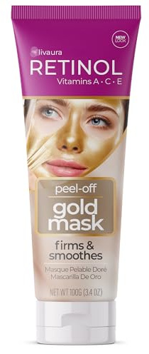 LIVAURA Retinol Gold Peel-Off Mask – Luxurious Treatment Tightens, Lifts, Hydrates Skin For Luminous Finish – Real Gold Helps Firm & Brighten While Flower Extracts Nourish & Restore Youthful Texture