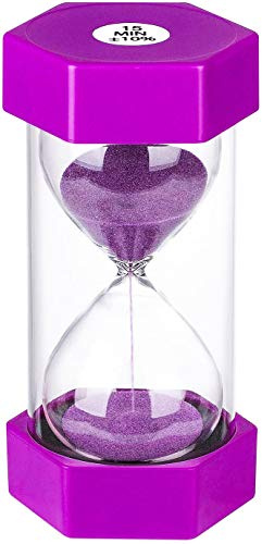 Hourlass Timer 15 Minutes Sand Timer: Plastic Sand Clock 15 Minutes, Small Purple Sand Watch 15 Min, Hour Glass Colorful Sandglass Timer for Kids, Games, Classroom, Kitchen, Decor