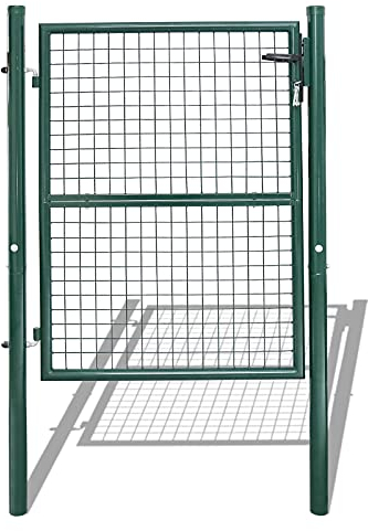 Tubiaz Cancello da giardino in acciaio zincato, resistente e durevole, con pali con serratura e 3 chiavi, recinzione da giardino, per recinzione, 150 x 100 cm, verde