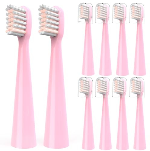 YMPBO 10 testine di ricambio per spazzolini da denti elettrici Vekkia Kids+[30 plettri per filo interdentale + 1 supporto universale gratuito] setole morbide Dupont, rosa