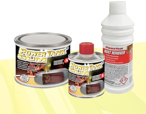 POWER TANK Gum - Trattamento Serbatoio Moto (8/10 Litri) Kit Piccolo Small 350 gr per Interno Serbatoi Elimina la Ruggine Ripara Protegge Arrugginito da Moto d'Epoca Ciao Scooter con Antiruggine