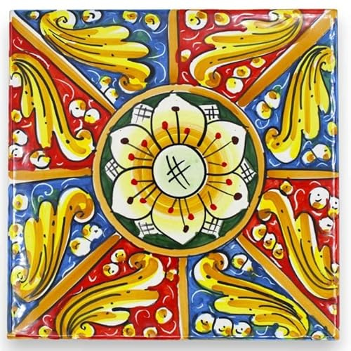SICILIA BEDDA CAPACI Mattonella, Piastrella in Ceramica Caltagirone - h 20 x 20 x 0,8 cm ca. (1Unità) con 8 opzioni Decorazione MD1 - Decoro 7