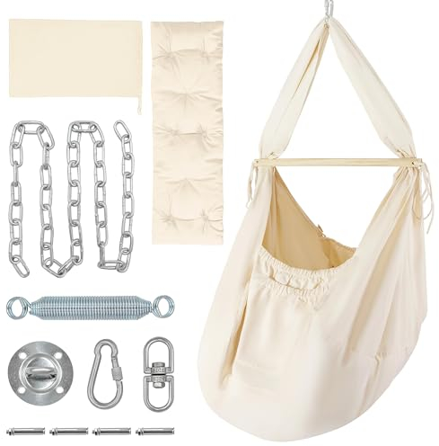 MAMMACITA Federwiege Baby | Babywiege hängend | Babyhängematte für ruhigen Schlaf | Baby Ausstattung Neugeborene | Federwiege Set aus natürlichen Materialien | Von Hebamme entwickelt