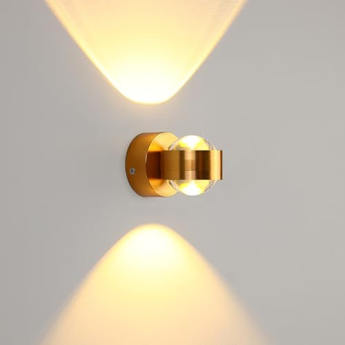 Lightsjoy Lampada da Parete Interno, Moderno 6W Applique da Parete,Oro LED Creativo Minimalista Lampade da Muro per Camera da letto, Soggiorno, Ingresso (Bianco Caldo)