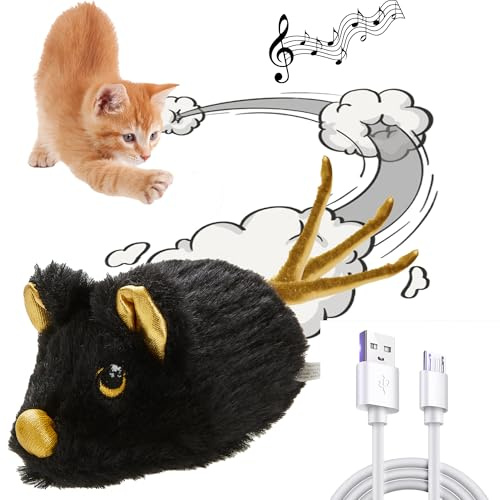 Suhaco Cat Toys for Indoor Cats Adult Automatic Moving Interactive Turbo Tail Squeaky Mouse Kitten Toy (Black)