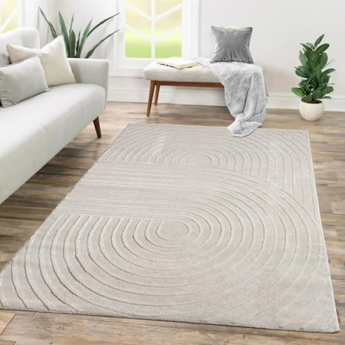 TT Home Wohnzimmer Teppich Esszimmer Kurzflor Boho Stil Skandinavisch Mit Glanzdetails Hoch-Tief-Struktur Soft-Touch Einfarbig, Größe:80x150 cm
