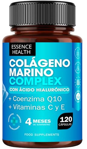 Premium Colágeno Marino Hidrolizado Puro en Cápsulas | Con Ácido Hialurónico, Coenzima Q10, Vitamina C y E | 120 Cápsulas | Piel, Cabello, Uñas y Articulaciones | Alta Absorción