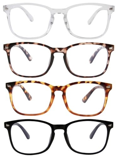 Lot de 4 Paires Lunettes Anti Lumiere Bleue Femme et Homme, Protection UV400 Lunettes D'ordinateur Lunettes Anti-fatigue Oculaire Confortable et Élégant Simples Transparent Noir Écaille Léopard