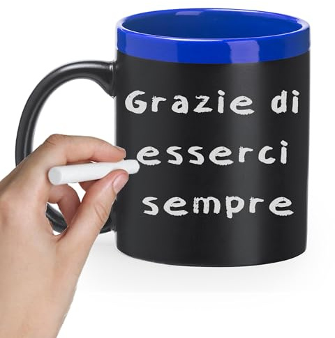 AL PRODUCTION Tazza Lavagna da Personalizzare con Gessetto – Scrivi quante volte vuoi – Tazza Regalo Originale per Compleanno, Per Amici, Genitori, Colleghi, Fidanzata con gesso incluso. (Blu)