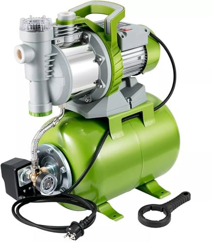 Shallow Well Pump with Pressure Tank 1300W 230V 4200L/h 50m Head 5 Bar Portable Water Booster Pump for Home Garden Irrigation Farm Supply Durable Efficient Self-Priming Easy Installation