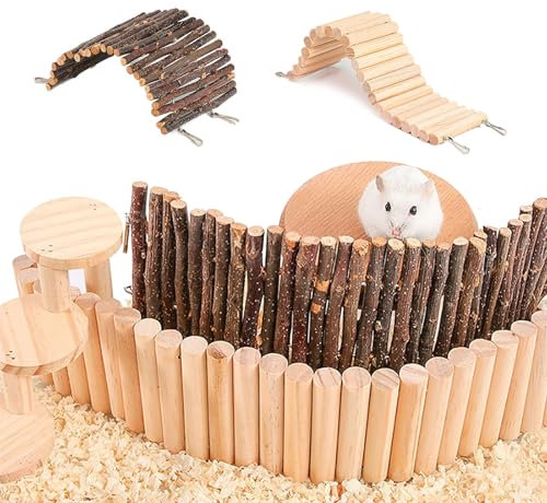 CATOR 2 Stück Hamster-Holzzaun, Hamster-Spielzeug, Ratten Leiter-Brücke, Spielzeug-Holzleiter, Hölzerner Hamster Kletterspielzeug, Biegbare Ratte Leiter Spielzeug
