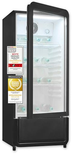 Exquisit Glastürkühlschrank, 133 cm Höhe, 200l Getränkekühlschrank mit LED, Umluft, 3 verstellbare Ablagen, CoolPro, GKS180-GT-430D schwarz
