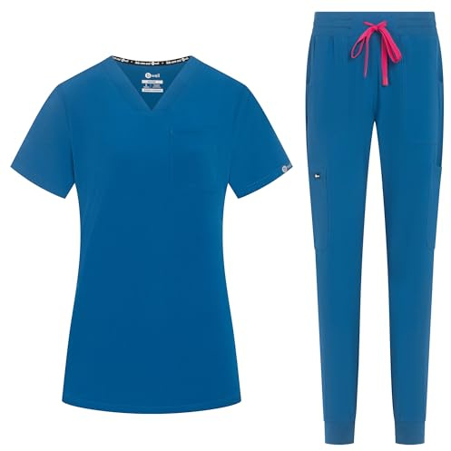 B-well NAOMI Divisa Sanitaria Donna Elastica | Uniforme Sanitaria Donna | Set con Casacca e Pantaloni Stile Jogger| Divise Sanitarie | con Spandex caraibi, M