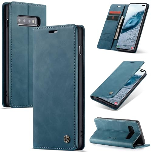 Rerzoiro Cover per Samsung Galaxy S10 Plus Custodia Portafoglio Antiurtoo Premium Pelle PU Wallet Case Flip Libro con Porta Carte Slot Supporto Flip Case per Samsung Galaxy S10 Plus, Blu verde