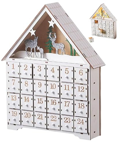 Nuiorfty Adventskalender i trä med lådor och LED-lampor 24 dagars nedräkning tomma adventskalendrar att fylla i som juldekoration