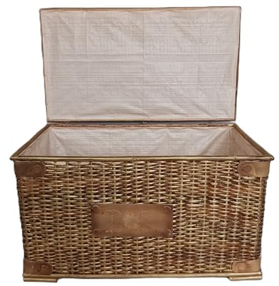 Baule in vimini porta biancheria effetto antico Cesto rattan contenitore portabiancheria Cm 69x39x40 H Porta Oggetti Coperte Giocattoli Organizer