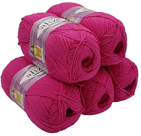 Alize Cotton gold 5 x 100g Strickwolle 55% Baumwolle, 500 Gramm Wolle einfarbig (rosa 149)