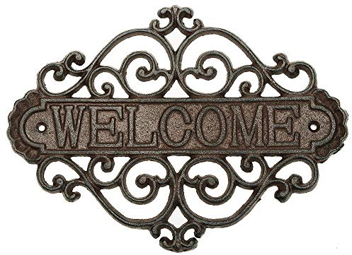 Sungmor Vintage signe de bienvenue, montage mural, forme de fleur en fonte | Wall Decor Bienvenue Tag | Maison plaque jardin bar café magasin porte signe de porte décoration murale