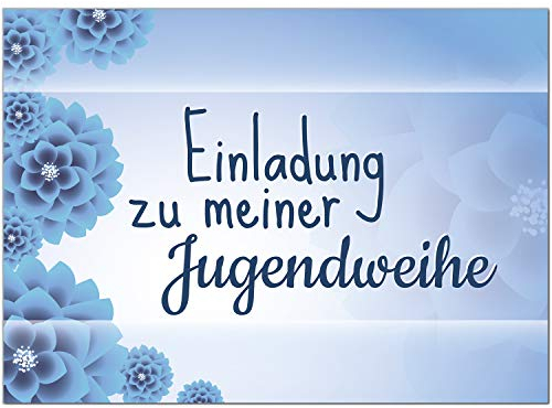 10 x Einladungskarten zur Jugendweihe mit Umschlag/blau Blumen für Jungen und Mädchen/Jugendweihekarten/Einladungen zur Feier